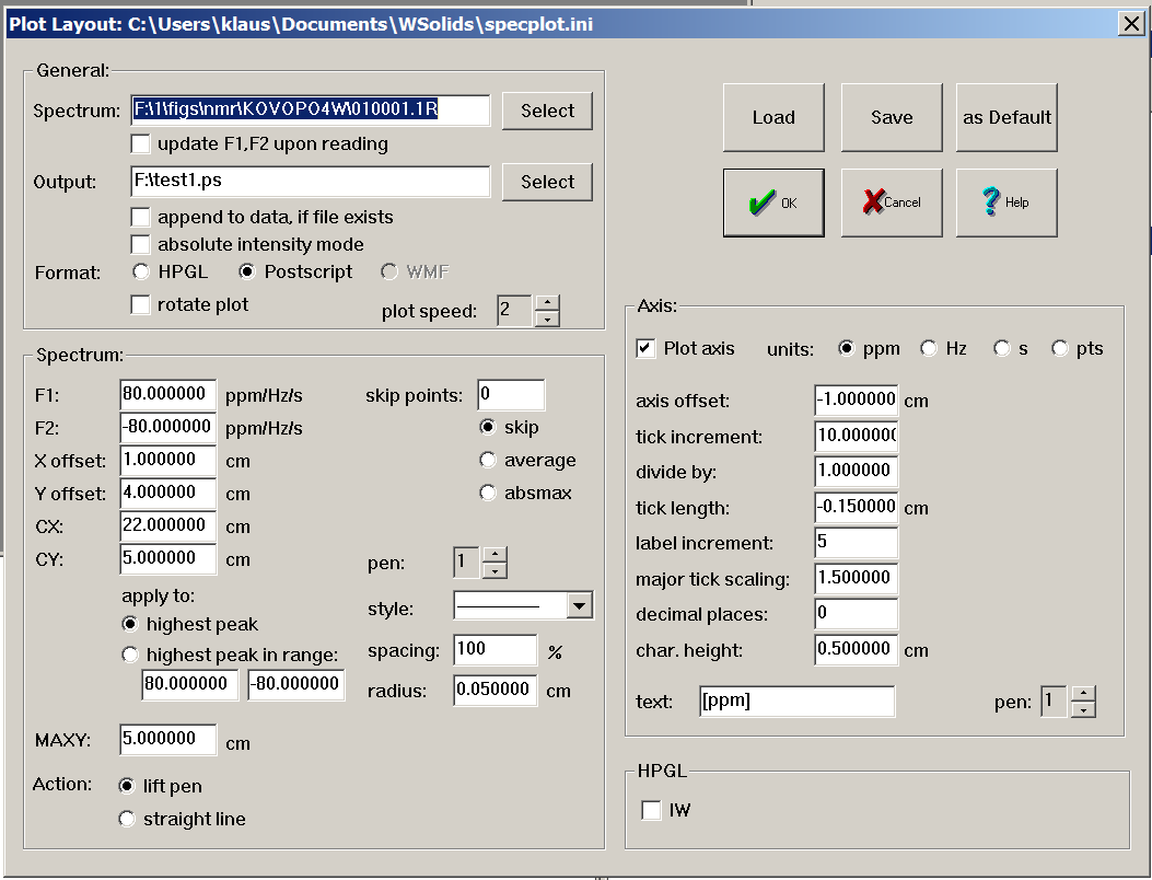 dialog with plot parameters